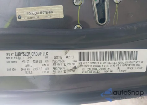 2014 Jeep Compass Sport z USA, uszkodzony, nr VIN 1C4NJCBA4ED796908